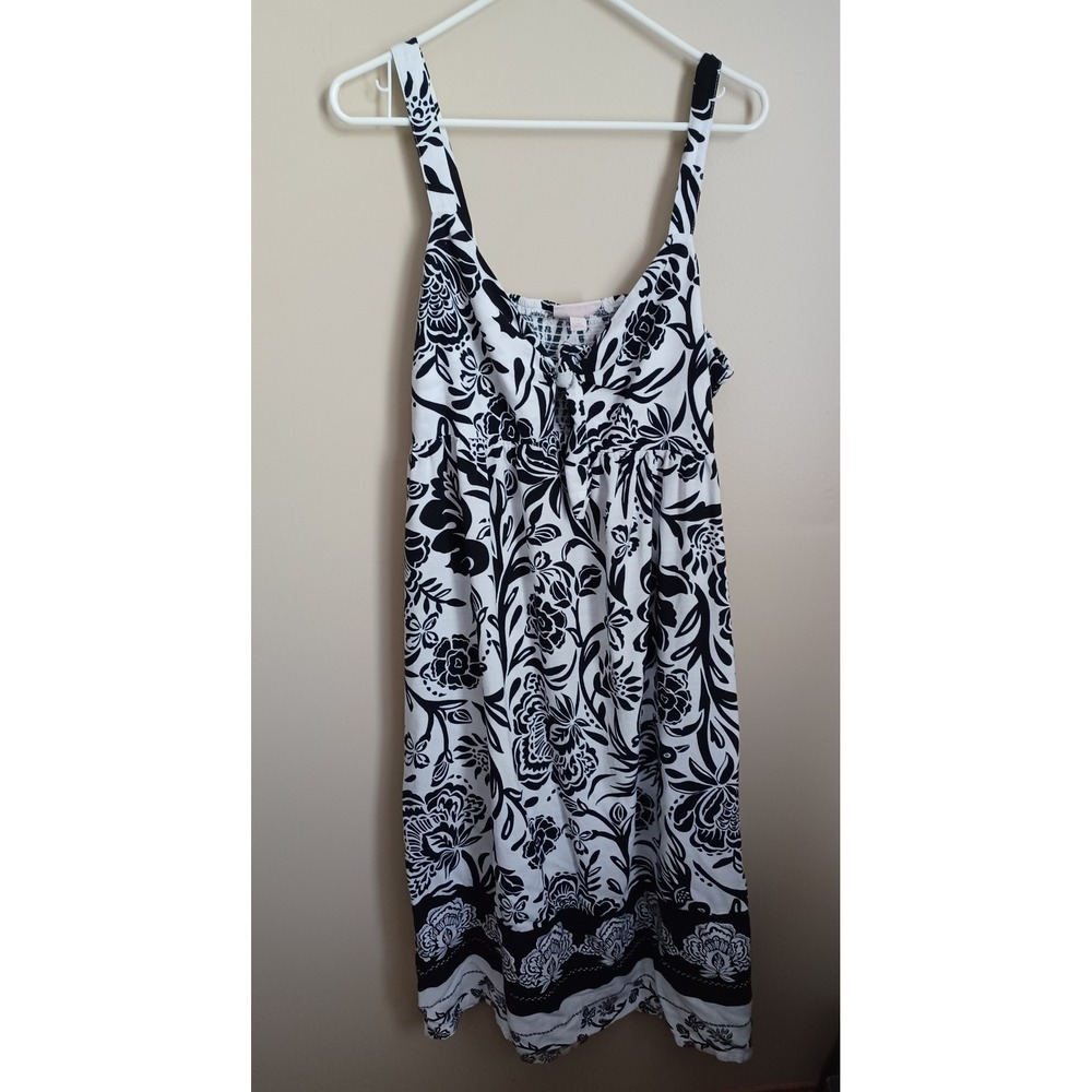 Women's Size XXL Knox Rose Black White Floral Design Long Summer Dress